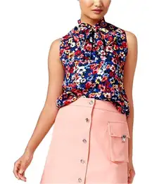 Love Moschino Shirt Women‎ 4 Blue Floral Tie Neck Sleeveless Blouse Top Boho