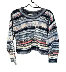 Stefano Studio Italia Vintage 90s Cropped Abstract Striped Knit Sweater Size L/X