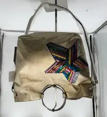 T Shirt Jeans Gold Metallic Tote Bag Large Sequin Star Handle Shoulder Bag