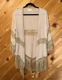 Dreamers tan hippie boho fringe swim coverup/cardigan