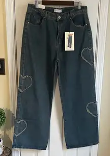Angel Kiss Dark Blue Heart-Accent Jeans
