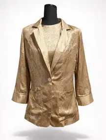 Gold Blazer & Metallic Shirt Set Womens Large Padded Shoulder Statement Outfit