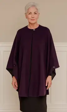 Vintage Peter James Purple Wool‎ Cashmere Cape Buttons Coat Wrap Poncho One Size