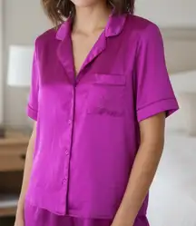 JUICY COUTURE Women’s Hot Fuschia Pink Rhinestoned Satin Pajama Shirt