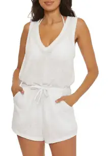 Becca NWT Beach Date Open Back Cover-Up Romper In White Size Small