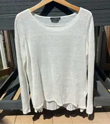 SET Women’s German Designed 100% Linen Long Sleeve Pleated Back White Top Sz 4