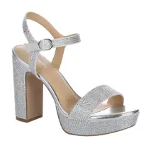 New Maripe Women's Iyla Sparkle Silver Block Heels, Size 7.5