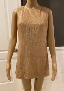 NWT SUSANA MONACO Womens Soft Gold Sequined Tunic Top Blouse Mini Dress Size 4