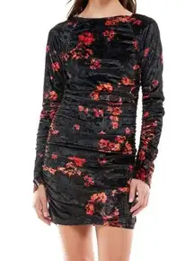 WAYF Dress Clique Ruched Long Sleeve Velvet Minidress in Red Roses Sz M NWT