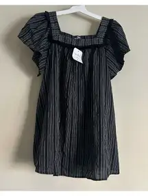 Isabel Maternity Women’s Black Striped Boho Fringed Short Sleeve Tunic Top