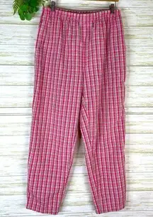 Vintage pink and brown plaid Highwaisted pull on pants