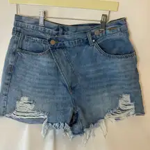 Insane Gene High Rise Crossover Distressed Denim Shorts Cutoff Size Large