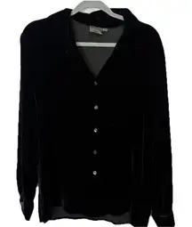 Vintage Country Road Black Velvet Silk Button Up Whimsigoth Tunic Women's M