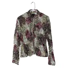 MSK Petite Womens Floral Crinkle Sequin Jacket PL Sparkly Zipper Mandarin Collar
