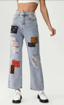 Cider Floral Patchwork Ripped Jeans – Size Large