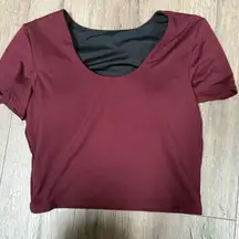 Zella Burgundy Short Sleeve Performance Crop Top Shirt Padded Lined Size Medium