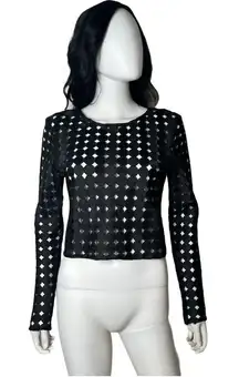 Alexis See Through Crop Top‎ Women Size L Black Long Sleeve Laser Cut Out