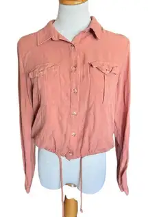 Womens No Boundaries Button Down Cinched Waist Lightweight Long Sleeve Top Sz L