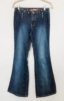 Vintage Y2K Laze Jeans Womens Low Rise Jeans Size S Blue Studded Flare Indie