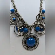 Premier Designs Indigo Blue Antiqued Brass Chunky Charm Hippie Necklace Earrings