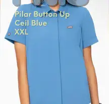 Figs Ceil Blue Pilar Button-Up Scrub Top