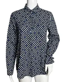 J Crew Shirt Womens 4‎ Floral Popover Blouse Navy Blue White Flower Bud Print