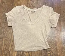 Bozzolo Ribbed V-Neck Beige Crop Top