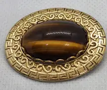 Vintage Gold Tone Tiger's Eye Gemstone Brooch