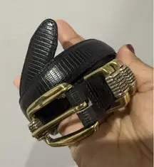 VTG BRIGHTON Classics Reptile Leather Belt Black Gold Buckle Size M 44.5" Snake