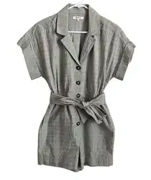Madewell Seersucker Camp Romper Pastel Green Ashen Sage Belted Retro Women’s XS