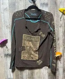 Cowgirl Tuff Brown Patch Studded Tee