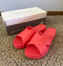 Sun & Stone‎ Isllap Coral Women's Platforms Slip on Slide Sandals Size 7