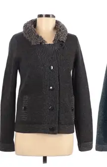GAP 100% Wool Faux Shearling Collar Button Front Cardigan Gray Size Medium