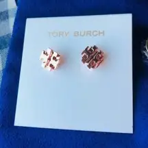 Tory Burch Rose Gold Logo Stud Earrings NWT