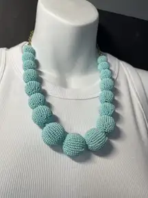 J CREW SEED BEAD GRADUATED BALL STATEMENT NECKLACE BLUE