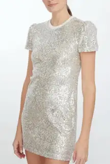 NWT Generation Love Donna Sequin Puff Sleeve Mini‎ Dress in ARGENTO Sz Small