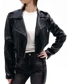 Azalea Wang Remy faux leather moto biker jacket L 
