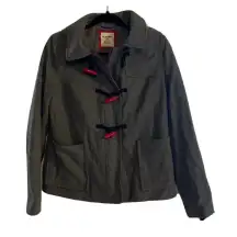 Old Navy Womans Wool Blend Coat Jacket Duffle Style Toggle Gray Red Medium Hood‎