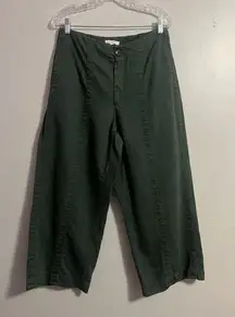 Wide leg Ankle Pants High Waist Linen Blend Green size 8 Curvy LOFT