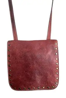 Vintage Patricia Nash Oil Leather Flap Over Crossbody studded Handbag.