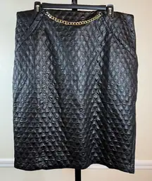 Carole Wren Midi Skirt Quilted Faux Leather Skirt XL Black Gold Chain Streetwear