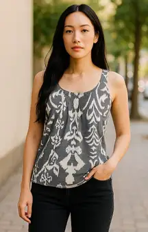 American Eagle Outfitters‎ Womens Tank Top Size XS Gray Cream Damask Ikat