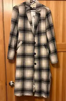 Promesa Black and Cream Plaid Trench Coat