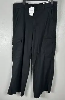 American Eagle Dreamy Drape Mid Rise Baggy Wide Leg Cargo Pants Womens 12 Black