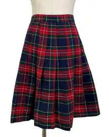 Vintage Plaid Mini Skirt Red Tartan Pleated Preppy