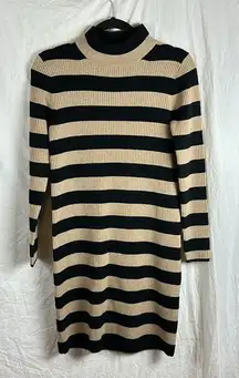 J. Crew Wool Blend Turtleneck Women’s Midi dress size xsmall Black Camel striped