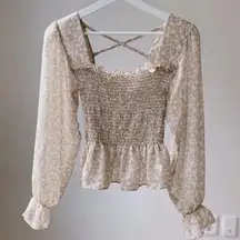 LE LIS Peasant Top Blouse M Floral Crop Long Sleeve Ruffle Boho Cottage Romantic