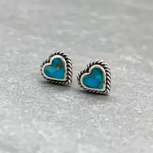 Sterling Silver & Turquoise Rope Twist Heart Shaped Stud Earrings