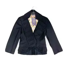 L.A.M.B. Y2K Navy Blue Print Wool Ruffle Pirate Blazer Jacket