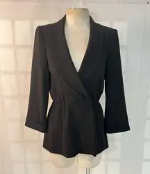 Alice & Olivia Black Employed Shawl Lapel Elastic Waist Lined Blazer Size Medium